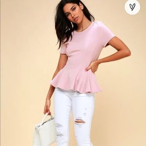 Lulus Briana Lavender Short Sleeve Peplum Top